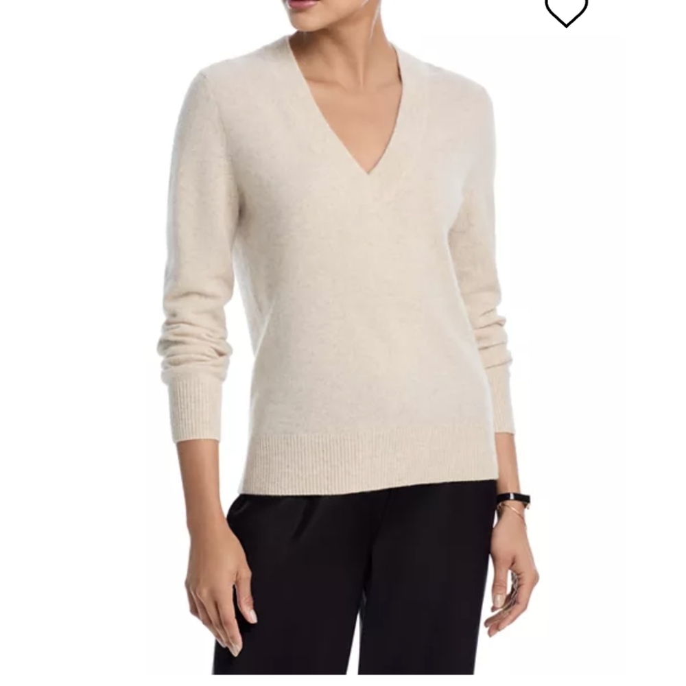 Athleta CASHMERE 100% Beige V-Neck Sweater